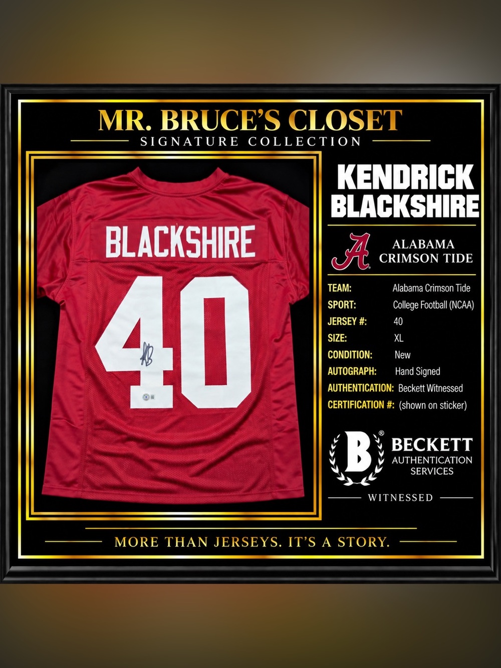 Kendrick Blackshire Signed Alabama Crimson Tide #40 Jersey Beckett Witnessed XL
